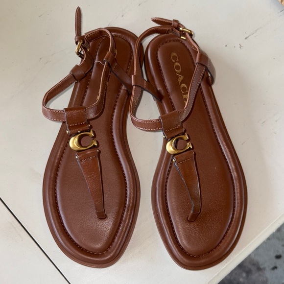 Coach Tan Leather Sandals with Gold Accents - Picture 1 of 6
